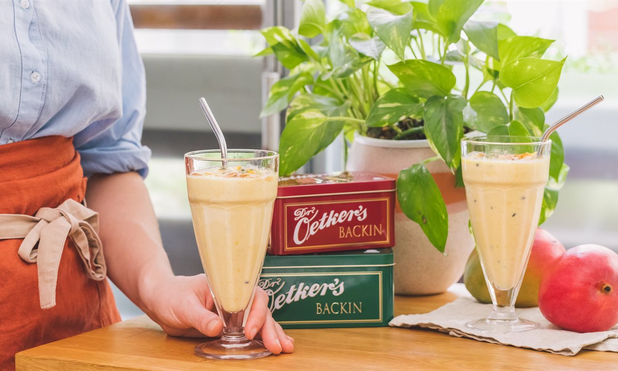 Batido de almendras, mango y maracuyá